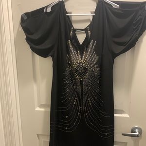 Bisou Bisou mini stud embellished dress size 16 black cold shoulder sleeve new